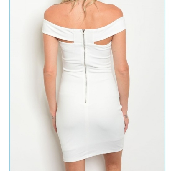 NWT Womens White Off Shoulder Mini Dress Zip Up Night Out Party Clubwear - Picture 3 of 3